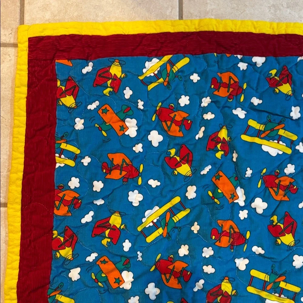 Colorful Flying Airplane Corduroy Quilt